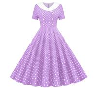 Women's 1950s Vintage Rockabilly Dress A Line Swing Cocktail Party Dress Polka Dot Print V Neck Dresses Pleated Floaty Tea Dresses Audrey Hepburn 50s 60s Dance Gown, UK Size 8-16