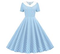 Women's 1950s Vintage Rockabilly Dress A Line Swing Cocktail Party Dress Polka Dot Print V Neck Dresses Pleated Floaty Tea Dresses Audrey Hepburn 50s 60s Dance Gown Blue
