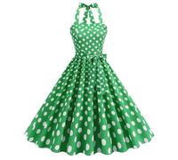 Women's 1950s Vintage Rockabilly Dress A Line Swing Cocktail Party Dress Wrap Polka Dot Print Vintage Halter Neck Dress with Belt Pleated Floaty Tea Dress Audrey Hepburn 60s Dance Gown Sale Clearance