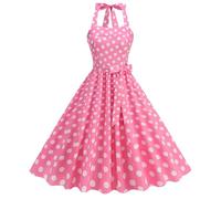 Women's 1950s Vintage Rockabilly Dress A Line Swing Cocktail Party Dress Wrap Polka Dot Print Vintage Halter Neck Dress with Belt Pleated Floaty Tea Dress Audrey Hepburn 50s 60s Dance Gown Pink