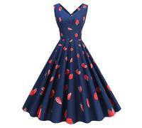 Womens 1950s Vintage Rockabilly Dress Audrey Hepburn 50s 60s Dance Gown A Line Swing Cocktail Party Dress Sleeveless Elegant Wrap Retro Dresses Pleated Tea Dress Navy