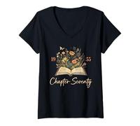 Womens 1955 Chapter Seventy 70th Birthday Wildflower Book 70 Yr Old V-Neck T-Shirt