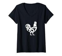 Womens 1957 Rooster - Chinese Zodiac Year Personalized Word Art V-Neck T-Shirt