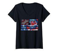 Womens 1968 Tie Dye Red White Blue Patriotic America w USA Flag V-Neck T-Shirt