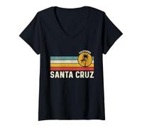 Womens 1970er 80er Kalifornien CA Retro Sonnenuntergang Santa cruz V-Neck T-Shirt
