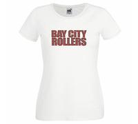 Womens 1970s Bay City Rollers Tartan Pop Rock Music Lady Fit White T-Shirt