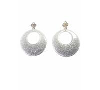 Womens 1970s Disco Style Silver Glitter Clip-On Earrings