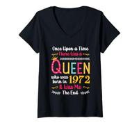 Womens 1972 Birthday Queen Girls Women Born in 1972 V-Neck T-Shirt