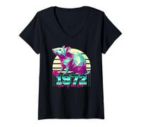 Womens 1972 Year of The Rat Birthday 80s Retro Chinese Zodiac Sign V-Neck T-Shirt
