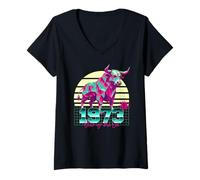 Womens 1973 Year of The Ox Birthday 80s Retro Chinese Zodiac Sign V-Neck T-Shirt