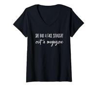 Womens 1975 Band Graphic Tees | Face Straight Out of Magazine Shirt V-Neck T-Shirt