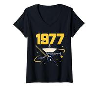 Women's 1977 Voyager Probe Retro Space Fan Art V-Neck T-Shirt