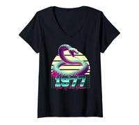 Womens 1977 Year of the Snake 80s Retro Vaporwave Chinese Zodiac V-Neck T-Shirt