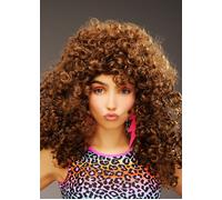 Womens 1980s Big Brown Bubble Perm Wig