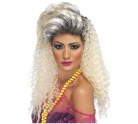 Womens 1980s Bottle Blonde Crimped Wig