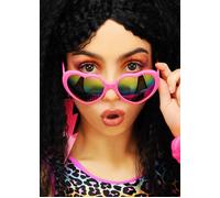 Womens 1980s Pink Heart Rainbow Sunglasses