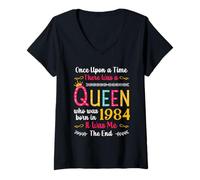 Womens 1984 Birthday Queen Girls Women Born in 1984 V-Neck T-Shirt