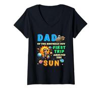 Women's 1St Birthday Dad of Bday Boy First Trip Around The Sun Baby V-Neck T-Shirt