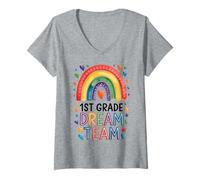 Womens 1st Grade Dream Team Rainbow Design V-Neck T-Shirt