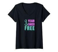 Womens 1year cancer free survivor | One year anniversary gift V-Neck T-Shirt