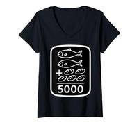 Womens 2 Fish 5 Breads Jesus Feeds 5000 Christian Bible Verse Quote V-Neck T-Shirt
