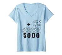 Womens 2 Fishes 5 Breads Jesus Feeds The 5000 Christian Bible Verse V-Neck T-Shirt