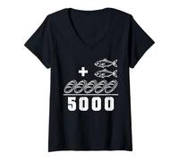 Womens 2 Fishes 5 Breads Jesus Feeds The 5000 Christian Bible Verse V-Neck T-Shirt