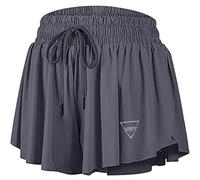 Womens 2 in 1 Flowy Athletic Shorts with Pocket Butterfly Running Workout Shorts Sweat Spandex Lounge Gym Yoga Summer Skirts, Grey, XS