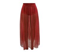 Women's 2 in 1 Galaxy Sheer Mesh Skirt See Through Beach Cover Up Maxi Skirt Elastic A-line Long Skirt Glitter Skirt Women's Party Skirt Transparent Skirt with Trousers Underneath 2 in 1 Skirt Beach