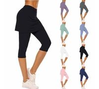 Womens 2 in 1 Leggings UK Sale Ladies Cropped Skorts Yoga Running Athletic Tennis Skirts High Waisted Golf Tennis Crop Pants Stretchy 3/4 Length Shorts Cycling Activewear Summer Capri Trousers