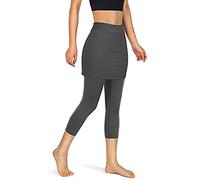 Womens 2 in 1 Leggings with Skirt High Waisted Tennis Skirts Running Pants Leggings Pockets Elastic Active Trousers Length Skorts with Pocke Tennis Capris Sports Skirted Yoga Legging Skirts (Grey, L)