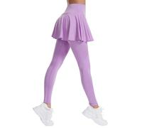 Womens 2 in 1 Leggings with Skirt Yoga Legging Skirts Elastic Active Trousers Length Skorts with Pocke High Waisted Tennis Skirts Running Pants Leggings Pockets Tennis Capris Sports (Purple, M)
