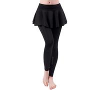 Womens 2 in 1 Leggings with Skirt Yoga Legging Skirts Elastic Active Trousers Length Skorts with Pocke High Waisted Tennis Skirts Running Pants Leggings Tennis Sports Skirted (ZQA-Black, S)