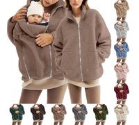 Womens 2 in 1 Maternity Coat Warm Fleece Jackets with Baby Wearing Elegant Stand Collar Maternity Coats Fluffy Long Sleeve Thicken Overcoat Winter Full Zip Up Thermal Outwear Pregnancy Clothing