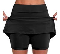 Womens 2 in 1 Running Shorts with Phone Pocket Solid Colour Summer Shorts Skirts Stretch Tights Lightweight Breathe Tennis Dress with Shorts Mid Waist Yoga Shorts Soft Comfort Gym Shorts Black