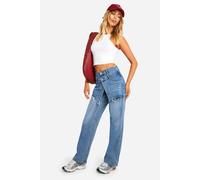Womens 2 In 1 Skirt Overlay Detail Washed Indigo Denim Jeans - Blue - 6, Blue