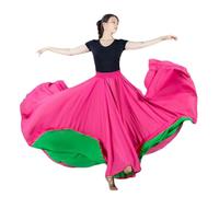 Womens 2 Layered Long Skirt Flamenco Belly Dance Performance Costume 540-degree Swing Maxi Skirt Full Circle Skirt Flowy Chiffon Dancing Skirt Dance Practice Festival Skirt,Rose Green,M