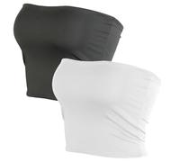 Womens 2 Pack Tube Tops Crop Shirt Going Out Strapless Basic Backless Sleeveless Bandeau Summer Outfits L Black White