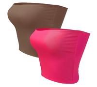 Womens 2 Pack Tube Tops Crop Tops Going Out Strapless Basic Backless Sleeveless Bandeau Summer Outfits 2024 L Rose Brown