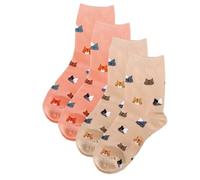 Womens 2 Pairs Contrast Orange Cat Novelty Trainer Socks One Size UK 4-7 EU 36-40
