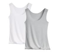 Women's 2 Pc Sleeveless Tank Tops Ice Silk Round Neck Quick Dry Seamless Stretch Cooling Plain Basic Vest Top Summer Yoga Gym Running Workout Blouses for Ladies Plus Size White