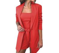 Women's 2 Piece Blazer Short Sets Business Casual Suit Jackets and Mini Pleated Skirts Matching Outfits 2025 New Red