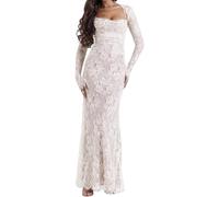 Womens 2 Piece Corset Floral Mesh Maxi Dress ，Shawl Drawstring Lace Corset Maxi Dress Capelet Sexy Evening Dress(White,M)