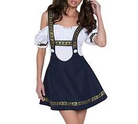 Women's 2 Piece Costume, 1 x Top + 1 x Belt Skirt, Oktoberfest Halter Dress, Outfit, Beer J Festival, Stage Costumes, Medieval Shirts for Men, Gold (Navy, XL)