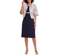 Women's 2 Piece Dress Church Suit with Polka dot embroidery Mother Gifts Special Occasion Wedding Party Formal Evening Dress, Blue, 20