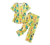 Women's 2-Piece Elegant Pyjamas Women's Cotton Sleep Shirt Short Sleeve Pyjama Bottoms Long Pyjamas Sleepwear Soft Comfortable Pyjama Set Full Briefs Leisure Suit Two Piece Loungewear, yellow, L