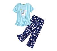 Women's 2-Piece Elegant Pyjamas Women's Cotton Sleep Shirt Short Sleeve Pyjama Bottoms Long Pyjamas Sleepwear Soft Comfortable Pyjama Set Full Briefs Leisure Suit Two Piece Loungewear, darkblue, L
