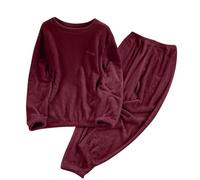 Women's 2-Piece Fleece Family Satin Pyjamas Set Thermal Christmas Pajamas Long Sleeve with Trousers Warm Winter Nightwear for Cold Nights Soft Fluffy Lounge Wear Pjs Cozy Sleepwear Outfit L Wine