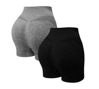 Women's 2 Piece High Waist Yoga Shorts Gym Scrunch Butt Lifting Workout Running Shorts Gym Biker Casual Slim Fit Classic Basic Solid Simple Stylish Cycling Short Women T-a S