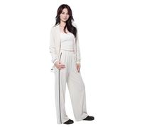 Women's 2-Piece Lounge Set Button Down V-Neck Sweatsuit Fall Outfits for Work, Travel & Casual, Khaki M